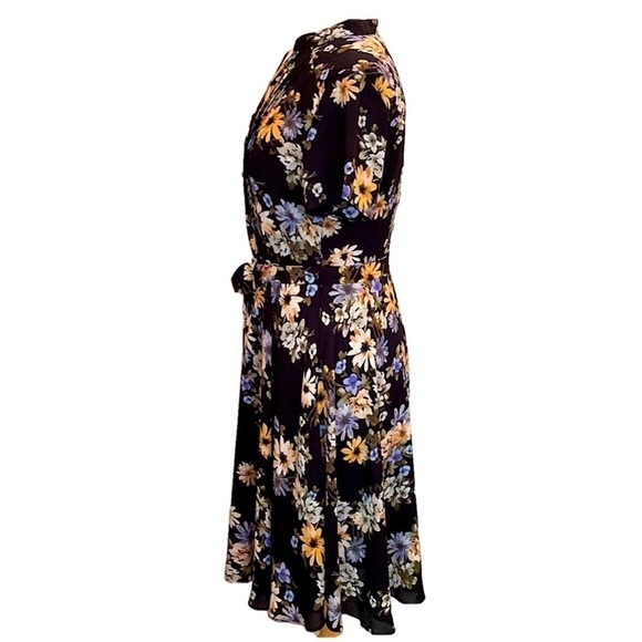 Nanette Lepore size 2 BLACK DREAM CLOUD belted pleated Floral Midi Dress - Picture 4 of 13